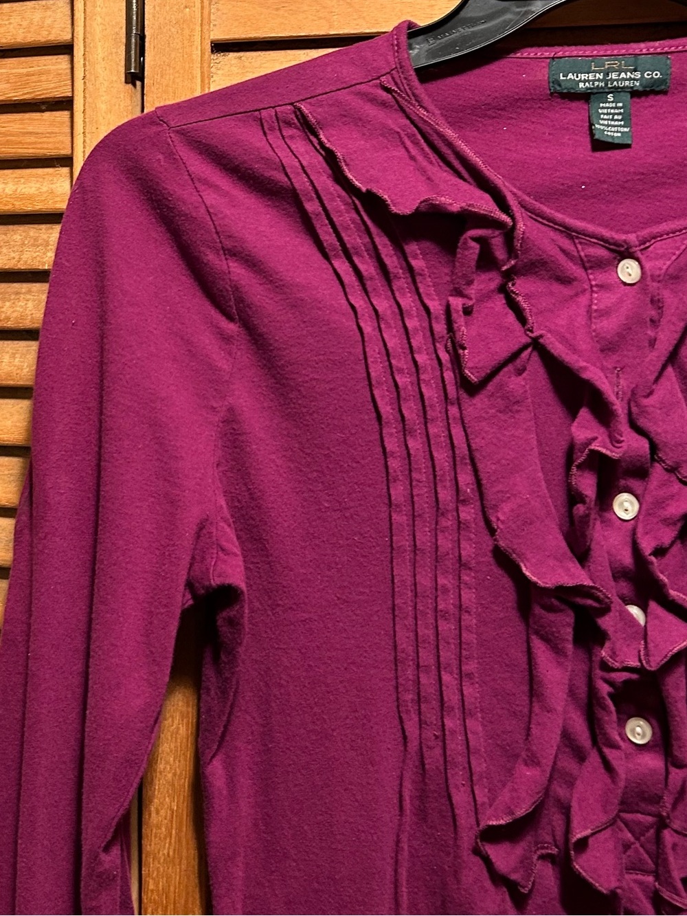 Lauren Ralph Lauren Raspberry Ruffle-Front Long Sleeve Tunic Blouse - Picture 5 of 12